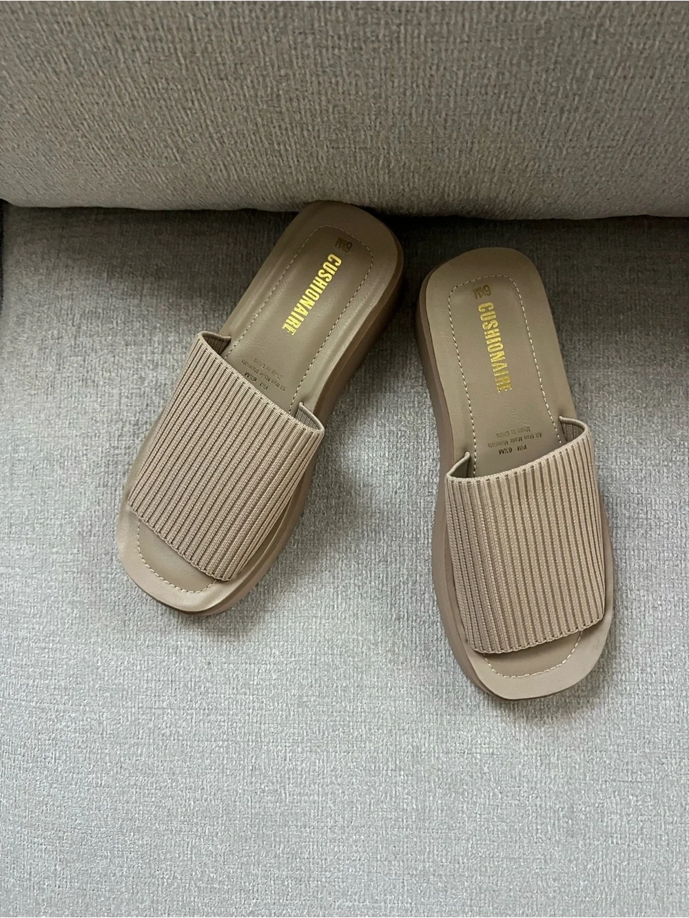 Ribbed Platform Slide Sandals in Tan